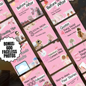 100 Aesthetic Pink Instagram Carousel Templates Bundle Stylish, fully customizable Canva designs with Private Label and Master Resell Rights.