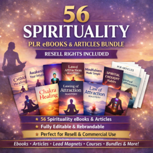 56 Spirituality PLR eBooks and Articles Bundle with Resell Rights